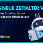 Grafik mit Text „Das neue Zeitalter von KI – Wie KI das Spiel verändert und was das für dich bedeutet“, daneben ein niedlicher Roboter mit Tablet und Fragezeichen sowie dem Logo von HighLevelBlogs.