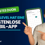 Ein Mann zeigt auf ein Smartphone mit geöffneter Kalenderansicht der HighLevel-App. Daneben steht in großer Schrift: „HighLevel hat eine kostenlose Mobil-App“. Oben im Bild ein grüner Hinweis mit der Aufschrift „Wusstest du on“. Unten links ist das HighLevel-Logo zu sehen.