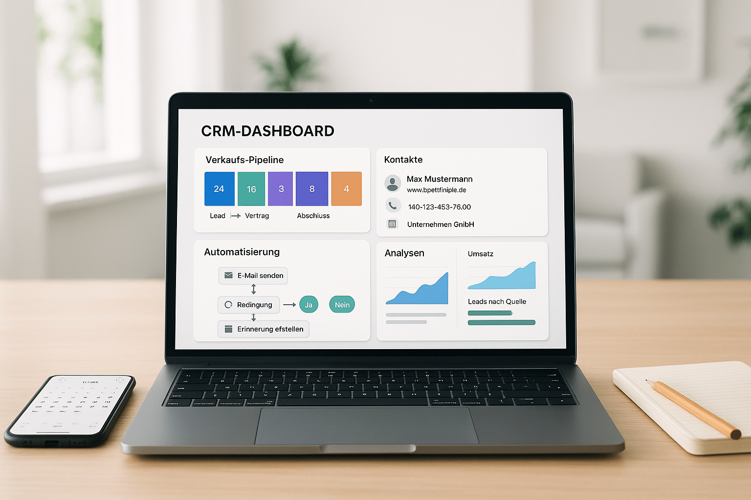 Modernes CRM-Dashboard mit Automatisierung und Analysefunktionen für kleine Unternehmen im Jahr 2025
