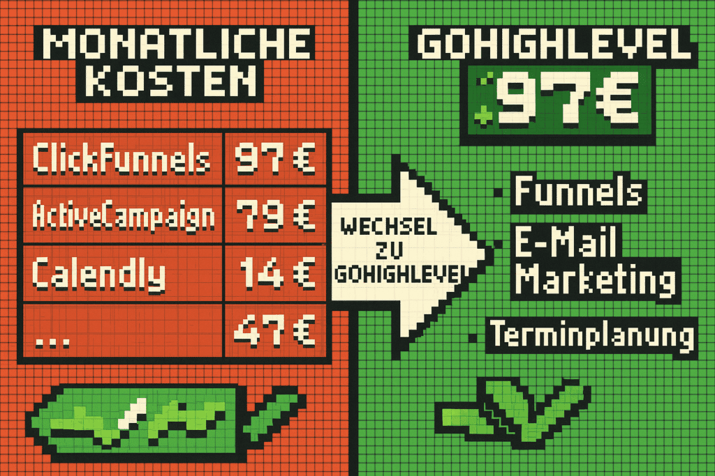Infografik zum Kostenvergleich zwischen GoHighLevel und einzelnen Marketing-Tools