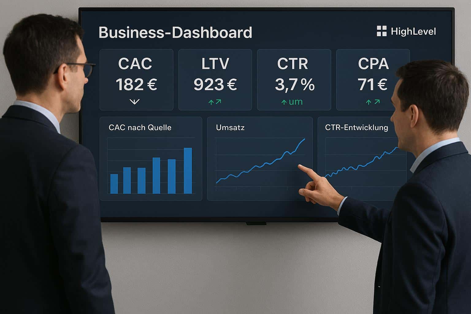 HighLevel KPI-Dashboard mit CAC, LTV, CTR und CPA für datengetriebenes Unternehmenswachstum