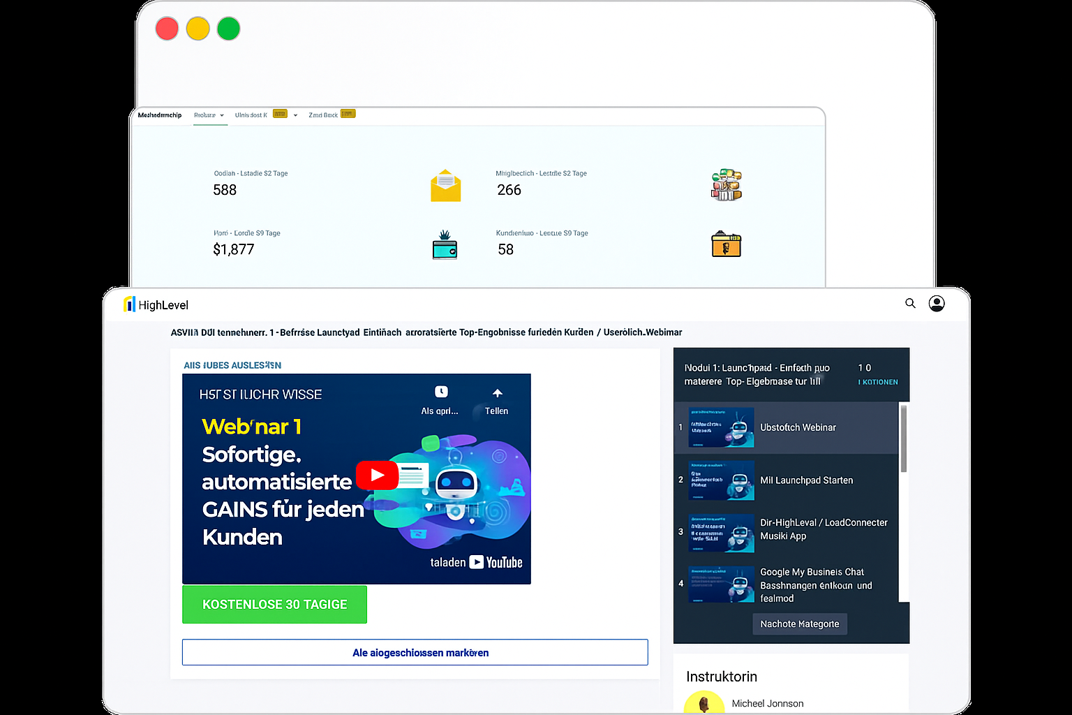HighLevel Plattform zum Erstellen von Membership-Bereichen und Online-Kursen mit unbegrenzter Nutzung und Video-Hosting