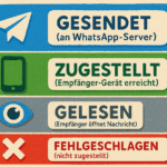 Infografik mit WhatsApp Nachrichtenstatus von gesendet bis gelesen und Fehlermeldungen