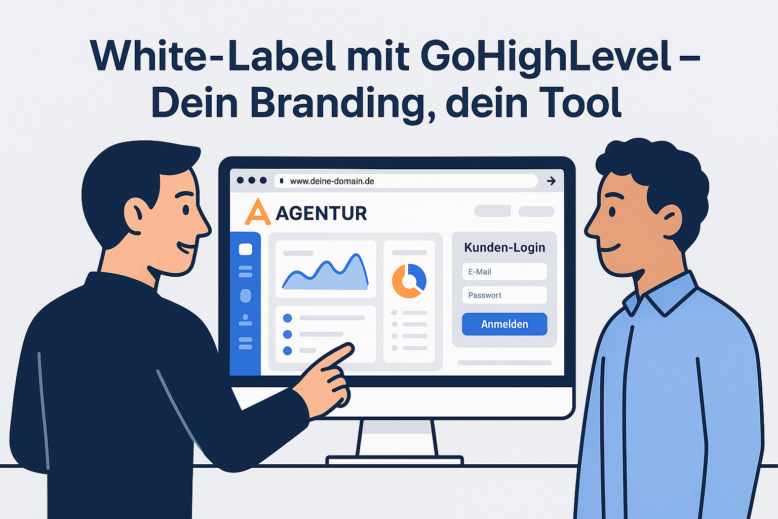Illustration der White-Label-Funktion von GoHighLevel für Agenturen mit eigenem Branding
